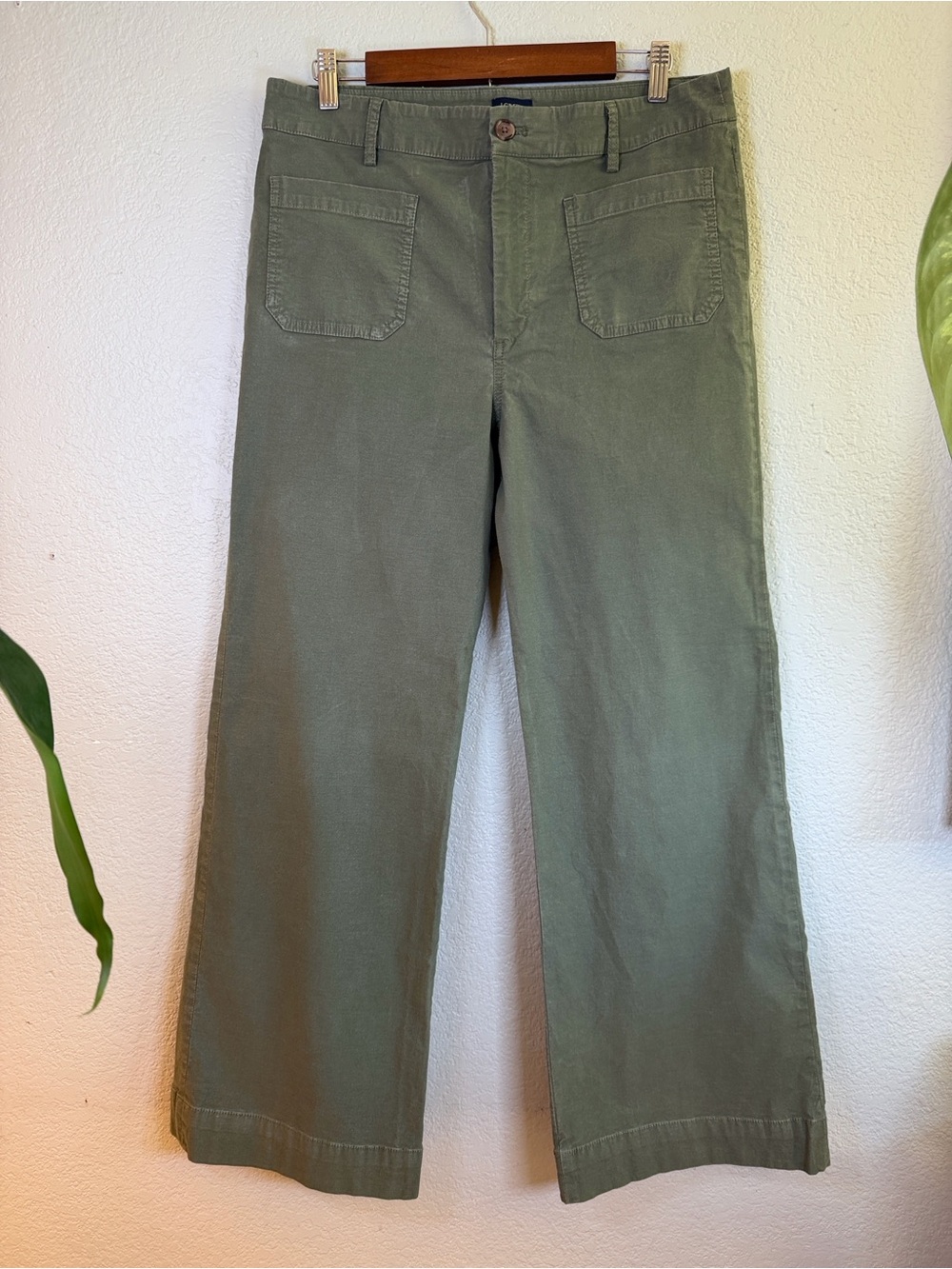 J Crew Olive Cotton Linen Wide Leg Preppy Trouser Pants 31 - Picture 2 of 10